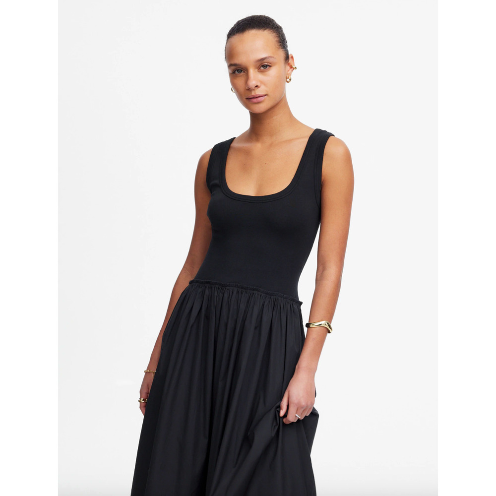 Madewell Mixed Poplin Scoopneck Maxi Dress Cotton A Line Minimalist Black XS NWT - Picture 2 of 14